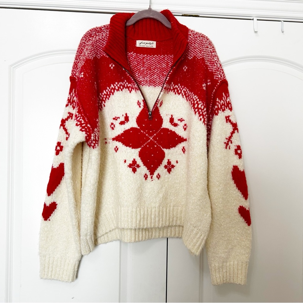 NWT Free People Mythical Knit Fair Isle Heart Pullover Sweater - Picture 5 of 7